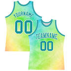 Custom Tie Dye Teal-White Round Neck Sublimation Basketball Suit Jersey