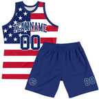 Custom Red Royal-White American Flag Round Neck Sublimation Basketball Suit Jersey