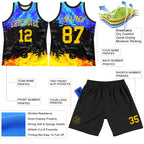 Custom Figure Yellow Royal-Black Splash Round Neck Sublimation Basketball Suit Jersey