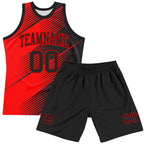 Custom Red Black Line Round Neck Sublimation Basketball Suit Jersey