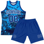 Custom Tie Dye Royal-White Round Neck Sublimation Basketball Suit Jersey