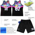 Custom Black White Pink-Light Blue Splash Round Neck Sublimation Basketball Suit Jersey