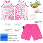 Custom White Pink Splash Round Neck Sublimation Basketball Suit Jersey