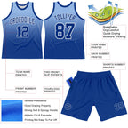 Custom Light Blue Royal-White Fade Fashion Round Neck Sublimation Basketball Suit Jersey
