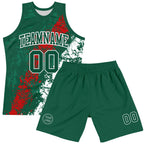 Custom Green Red-White Splash Round Neck Sublimation Basketball Suit Jersey