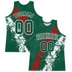 Custom Green Red-White Splash Round Neck Sublimation Basketball Suit Jersey