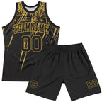 Custom Black Old Gold Splash Round Neck Sublimation Basketball Suit Jersey