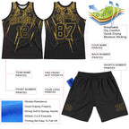 Custom Black Old Gold Splash Round Neck Sublimation Basketball Suit Jersey