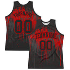 Custom Black Red Dripping Splatter Art Round Neck Sublimation Basketball Suit Jersey