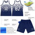 Custom White Navy Gradient Square Shapes Round Neck Sublimation Basketball Suit Jersey