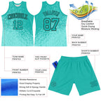 Custom Aqua Black Fragment Art Round Neck Sublimation Basketball Suit Jersey