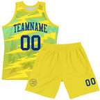 Custom Gold Royal-Light Blue Line Round Neck Sublimation Basketball Suit Jersey