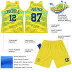 Custom Gold Royal-Light Blue Line Round Neck Sublimation Basketball Suit Jersey