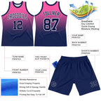 Custom Pink Navy-White Fade Fashion Round Neck Sublimation Basketball Suit Jersey
