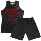 Custom Black Red Line Round Neck Sublimation Basketball Suit Jersey