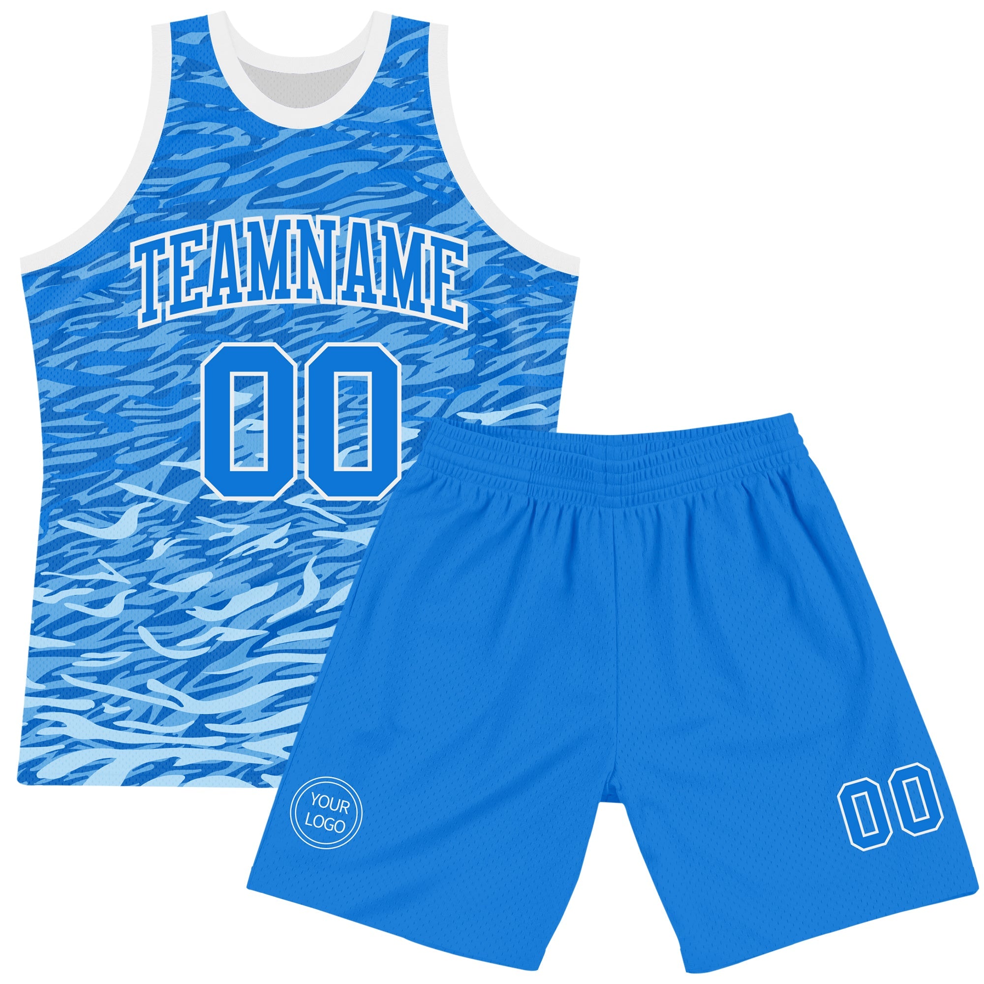 Custom Royal White Wave Round Neck Sublimation Basketball Suit Jersey