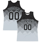 Custom Black Silver Gradient Square Shapes Round Neck Sublimation Basketball Suit Jersey