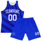 Custom Royal White-Navy Line Round Neck Sublimation Basketball Suit Jersey