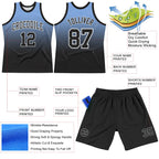 Custom Powder Blue Black-White Fade Fashion Round Neck Sublimation Basketball Suit Jersey