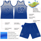 Custom Gray Royal-White Fade Fashion Round Neck Sublimation Basketball Suit Jersey