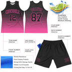 Custom Black Pink Pinstripe Fade Fashion Round Neck Sublimation Basketball Suit Jersey