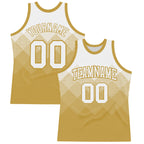 Custom White Old Gold Gradient Square Shapes Round Neck Sublimation Basketball Suit Jersey