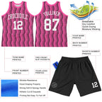 Custom Pink White-Black Geometric Shape Round Neck Sublimation Basketball Suit Jersey