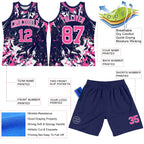 Custom Navy Pink-White Fluid Art Round Neck Sublimation Basketball Suit Jersey