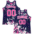 Custom Navy Pink-White Fluid Art Round Neck Sublimation Basketball Suit Jersey