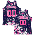 Custom Navy Pink-White Fluid Art Round Neck Sublimation Basketball Suit Jersey