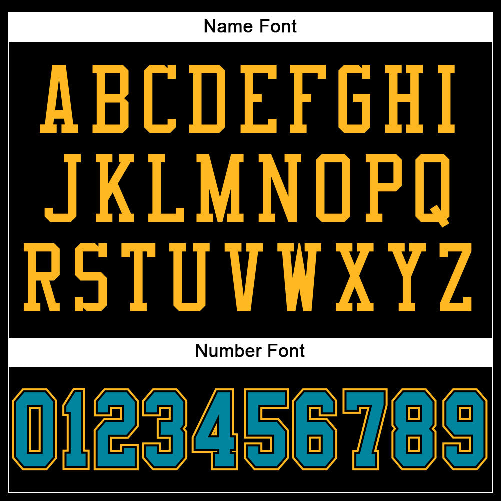 Custom Black Teal-Gold Mesh Authentic Football Jersey