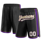 Custom Black White Old Gold-Purple Authentic Basketball Shorts