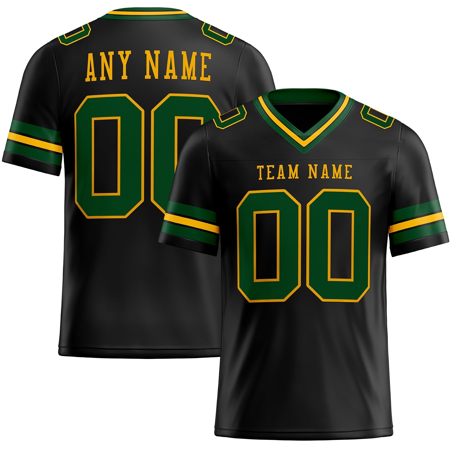 Custom Black Green-Gold Authentic Football Jersey