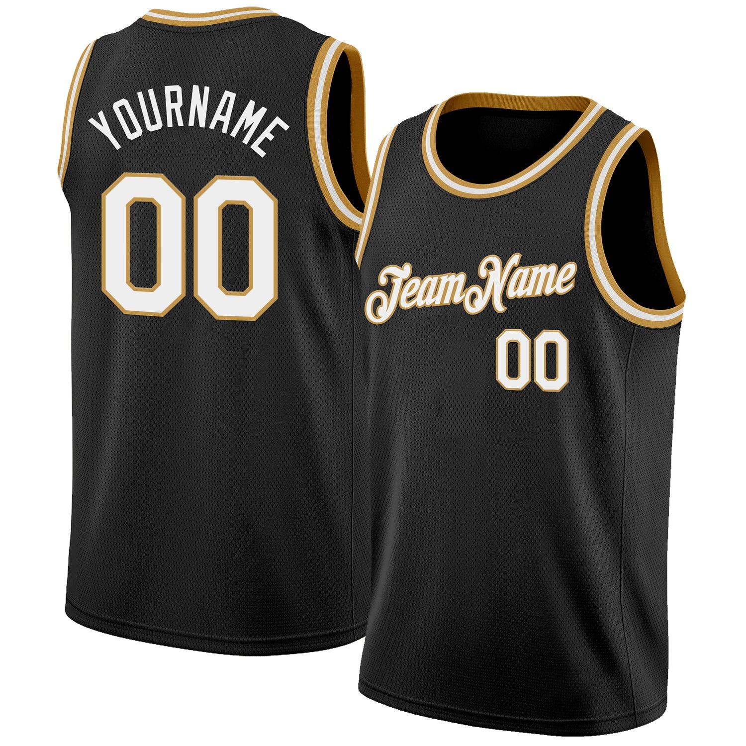 Custom Black White-Old Gold Authentic Basketball Jersey