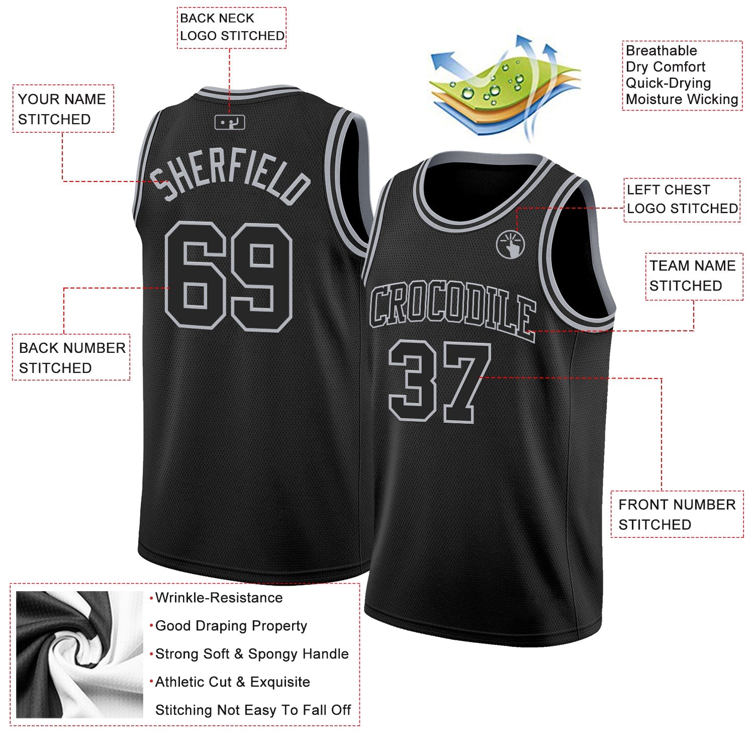 Custom Black Gray Authentic Basketball Jersey