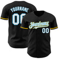 Custom Black White Sky Blue-Yellow Authentic Baseball Jersey