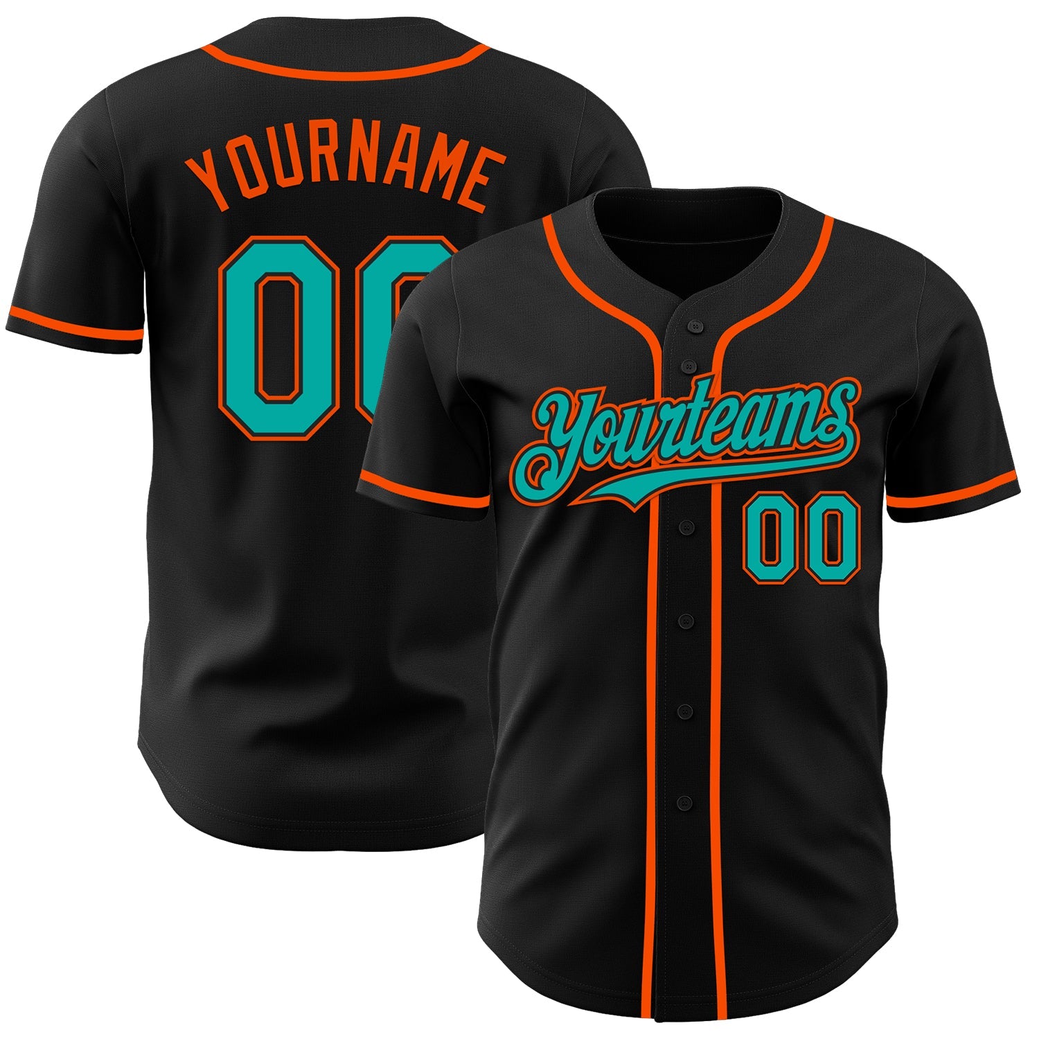 Custom Black Aqua-Orange Authentic Baseball Jersey