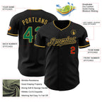 Custom Black Kelly Green Old Gold-Red Authentic Baseball Jersey