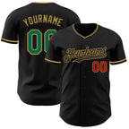 Custom Black Kelly Green Old Gold-Red Authentic Baseball Jersey