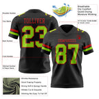 Custom Black Neon Green-Red Authentic Football Jersey