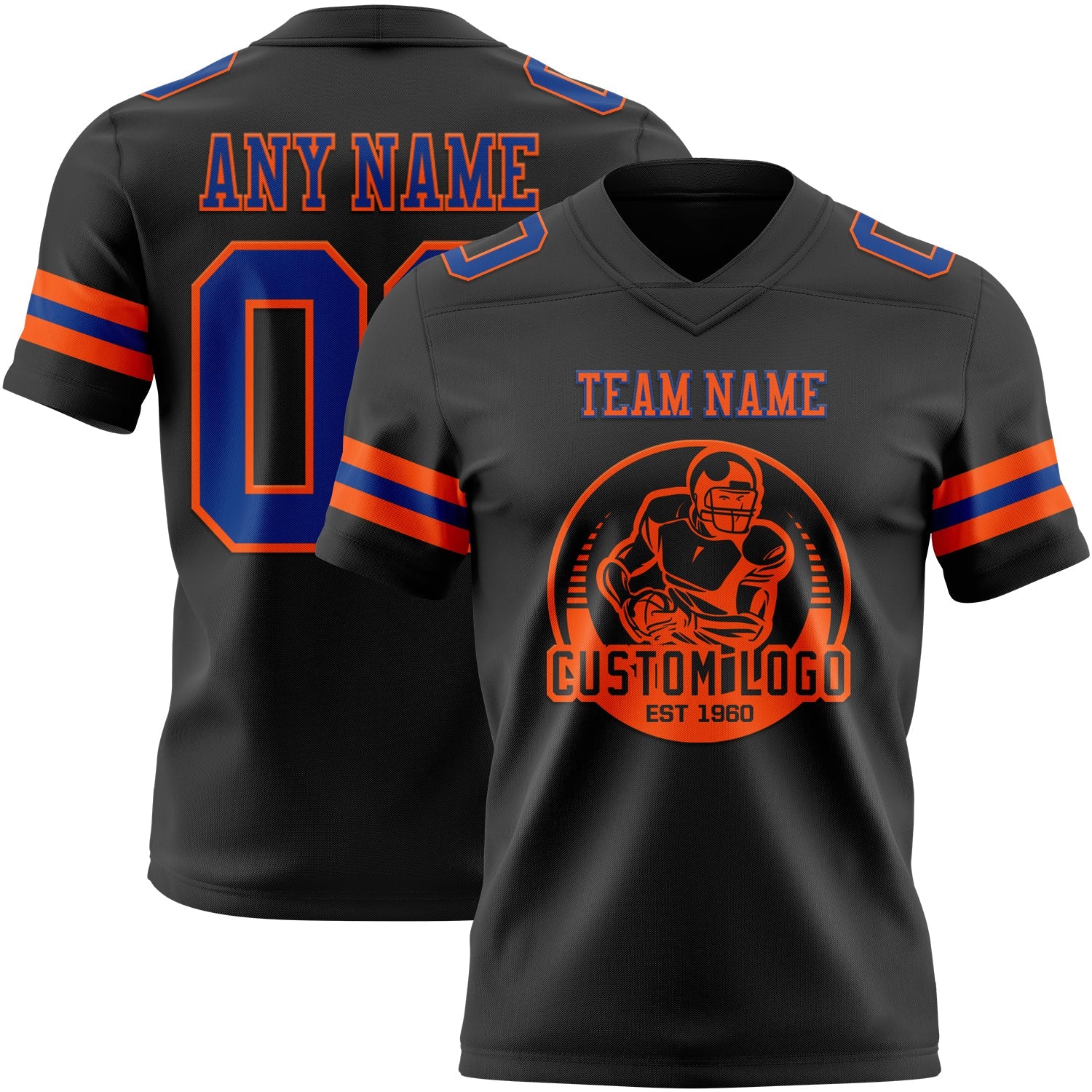 Custom Black Royal-Orange Authentic Football Jersey