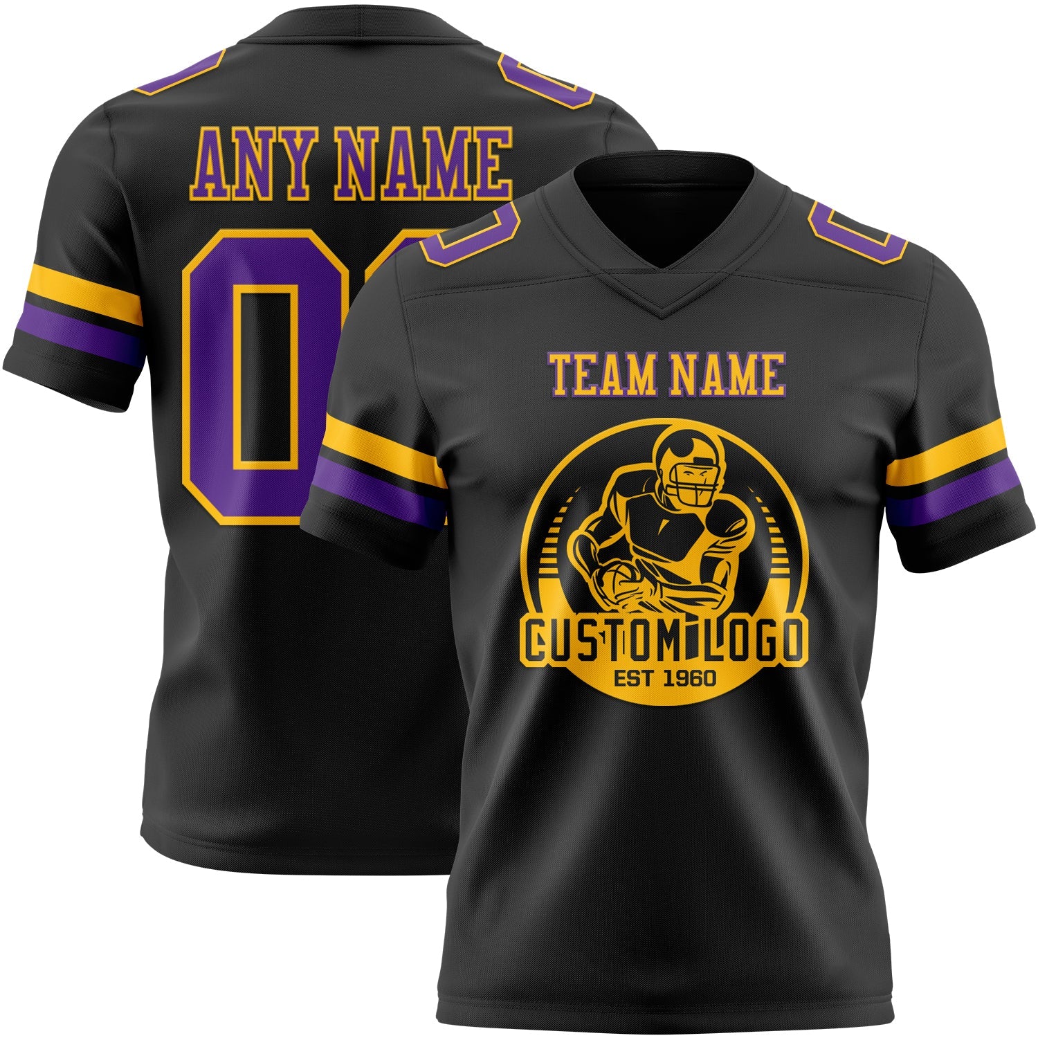 Custom Black Purple-Gold Authentic Football Jersey