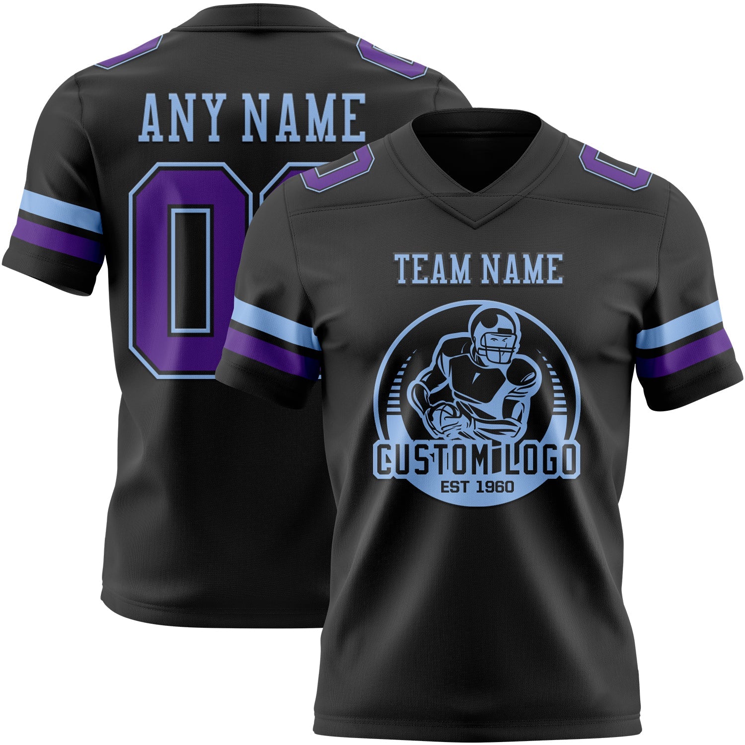 Custom Black Purple-Light Blue Authentic Football Jersey