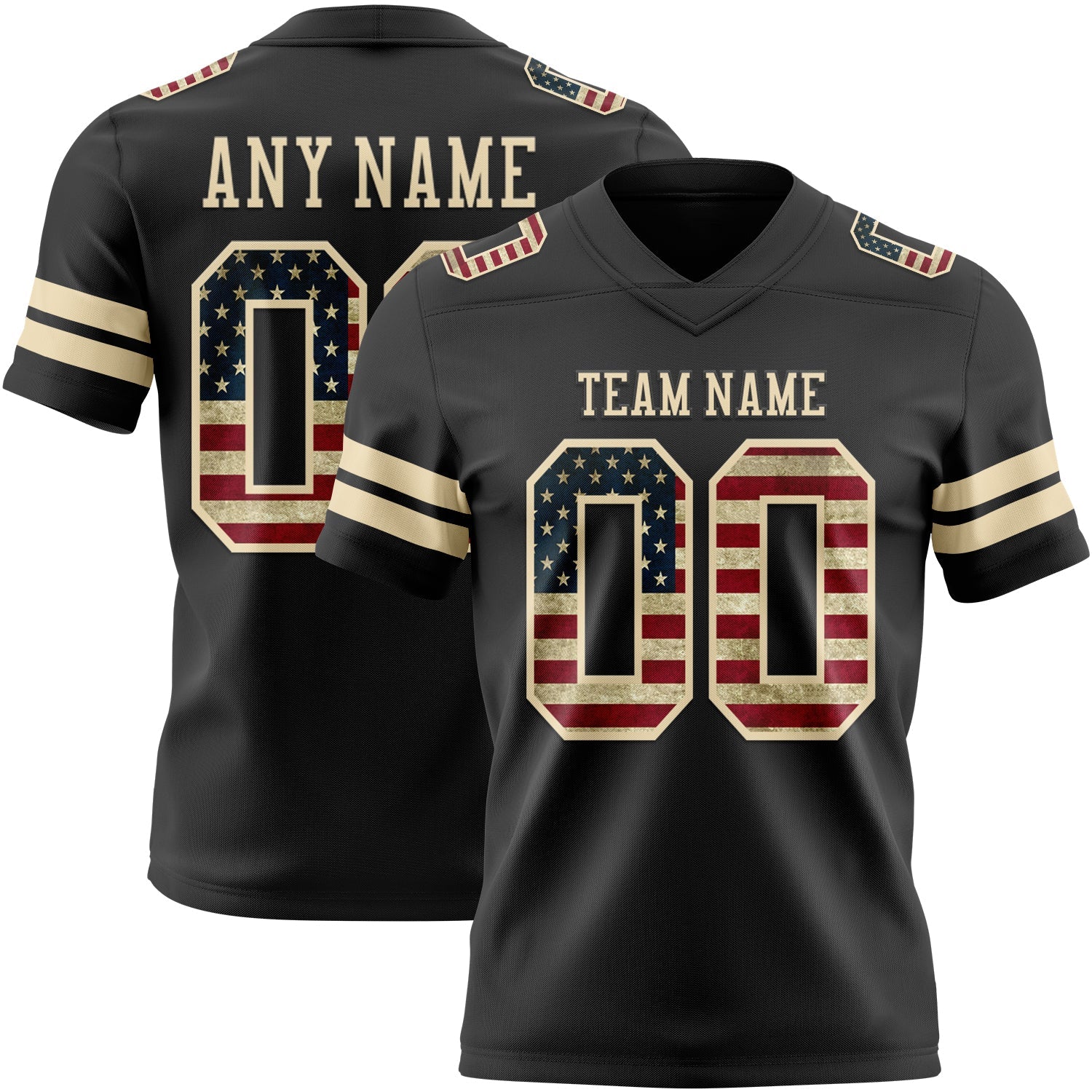 Custom Black Vintage USA Flag-Cream Authentic Football Jersey