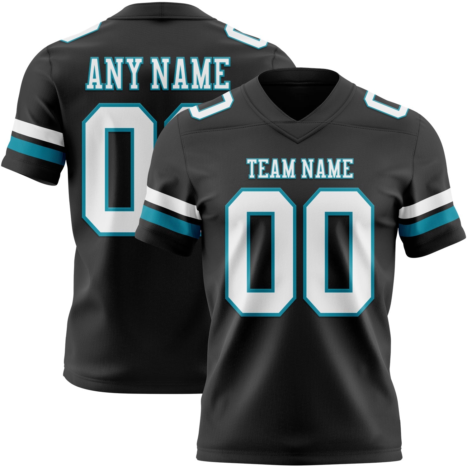 Custom Black White-Teal Authentic Football Jersey