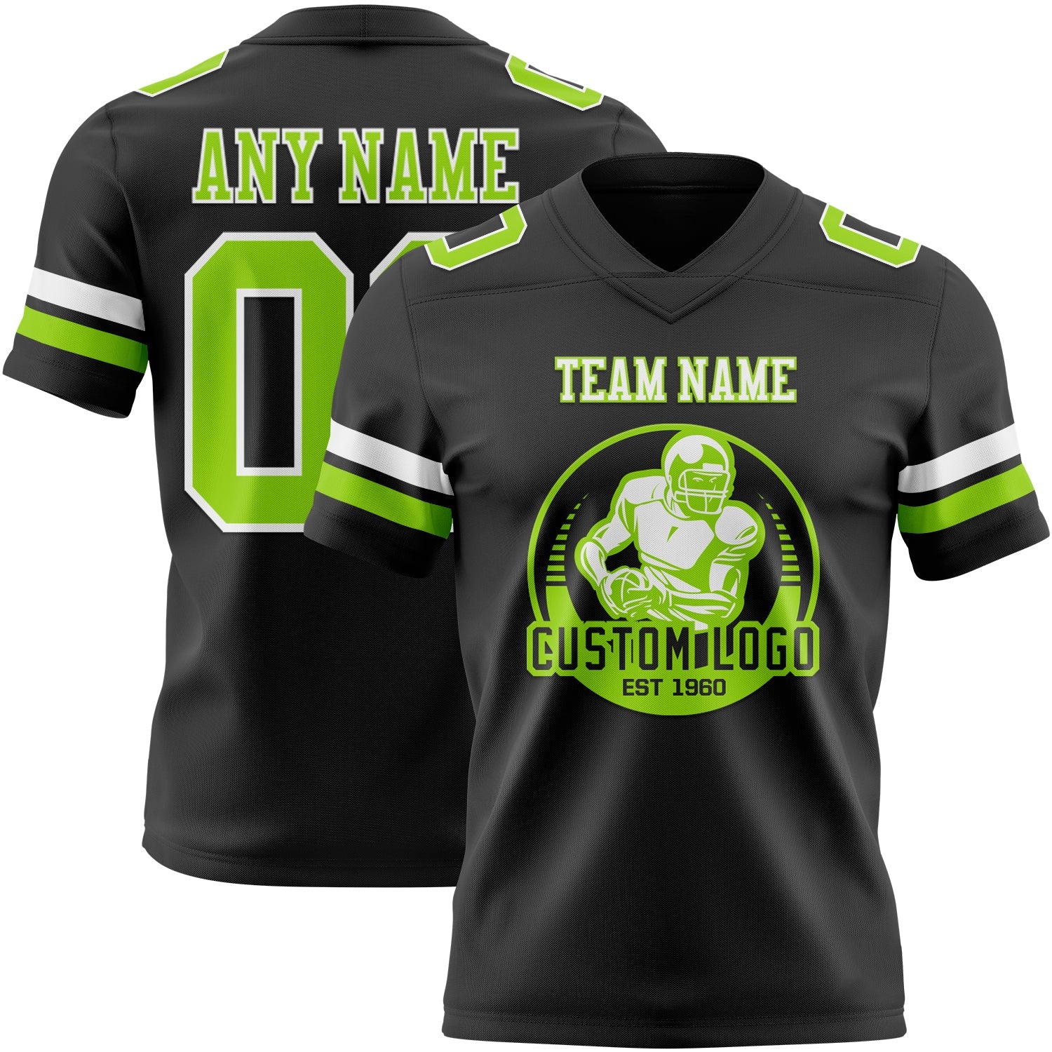 Custom Black Neon Green-White Authentic Football Jersey