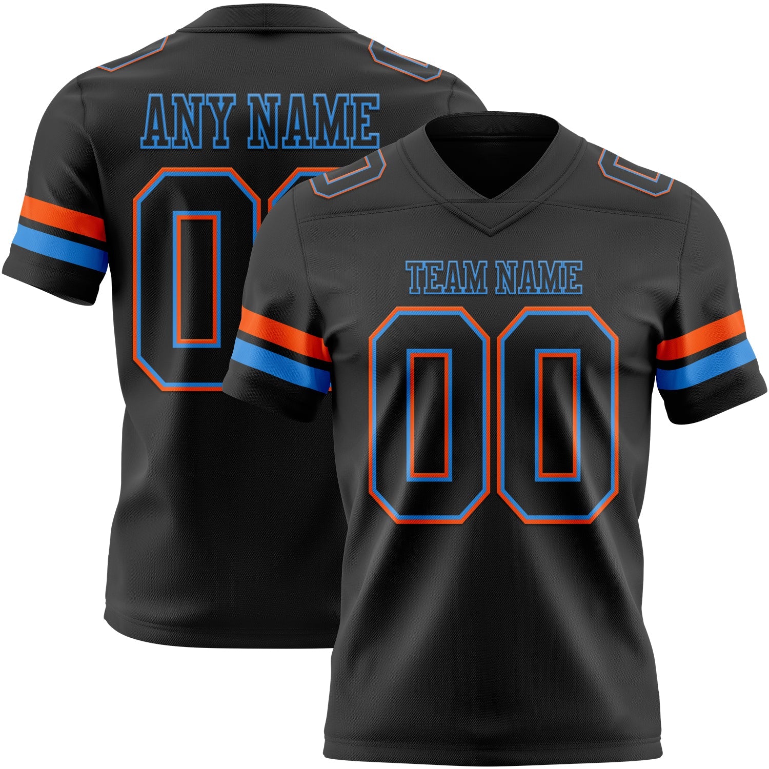 Custom Black Powder Blue-Orange Authentic Football Jersey