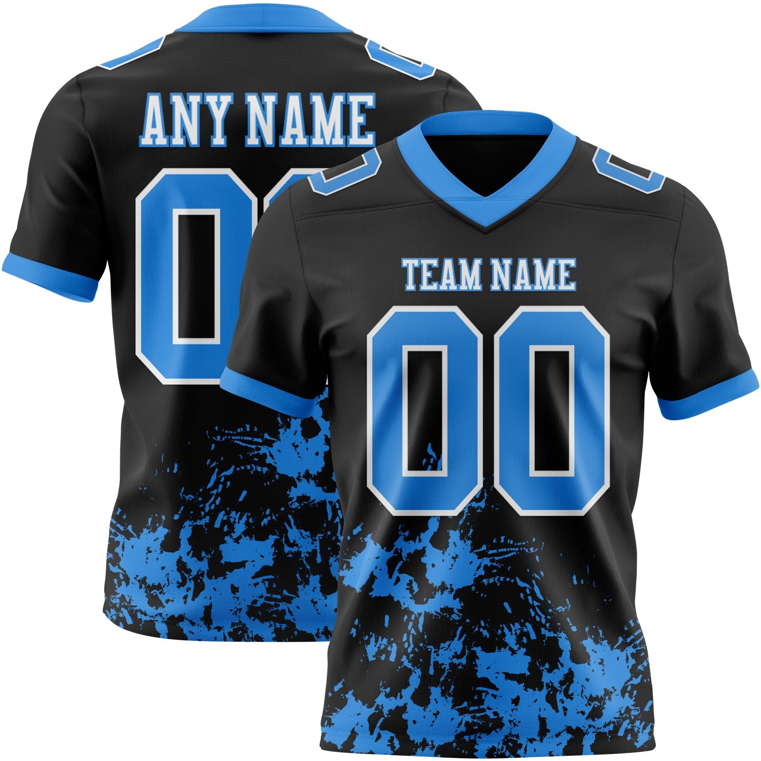 Custom Black Powder Blue-White 3D Pattern Splash Authentic Football Jersey