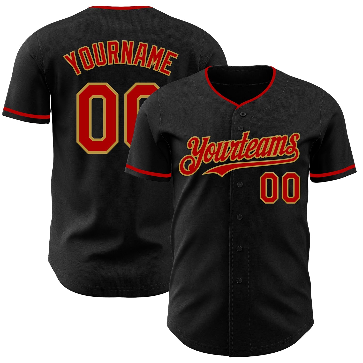 Custom Black Red-Old Gold Authentic Baseball Jersey
