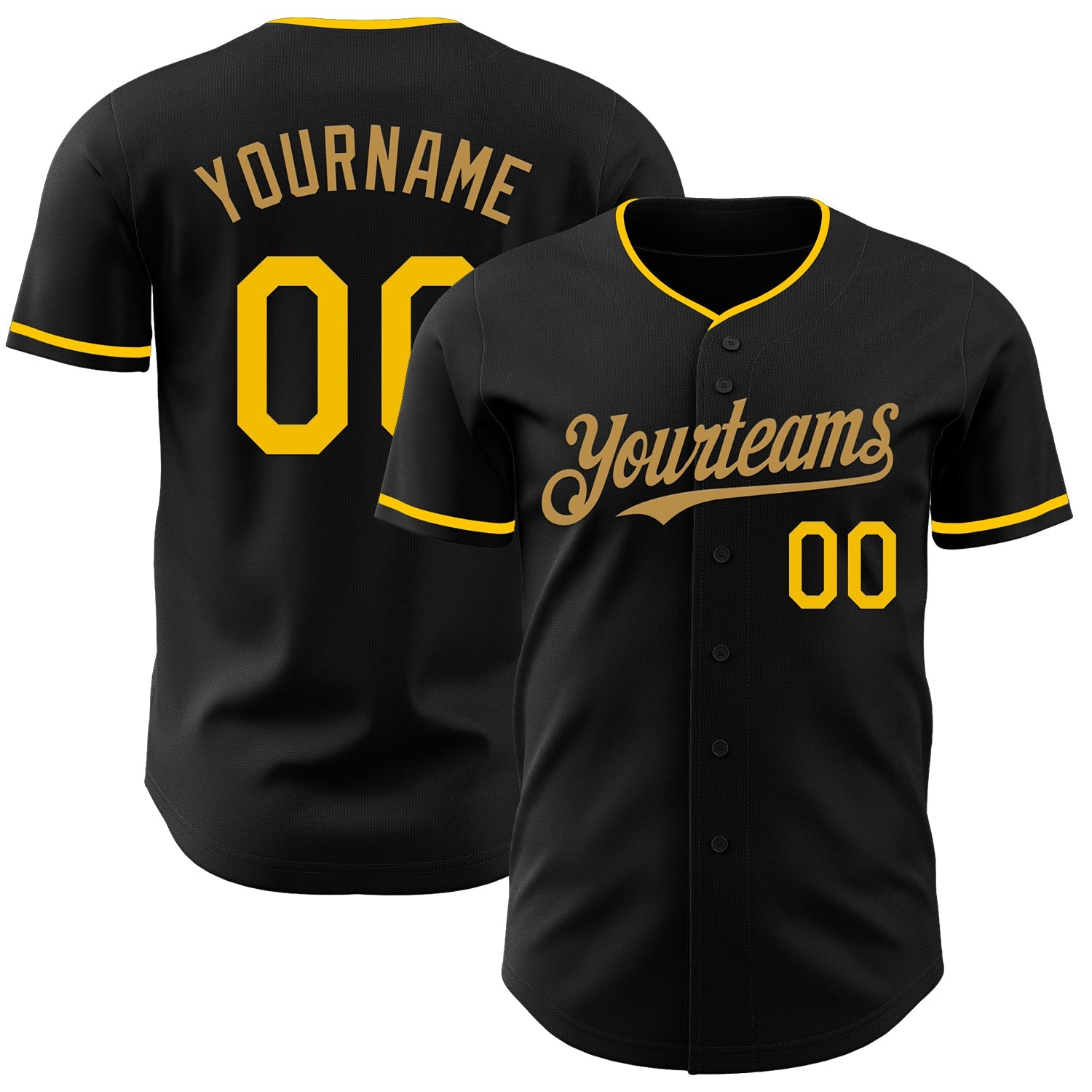 Custom Black Yellow-Old Gold Authentic Baseball Jersey